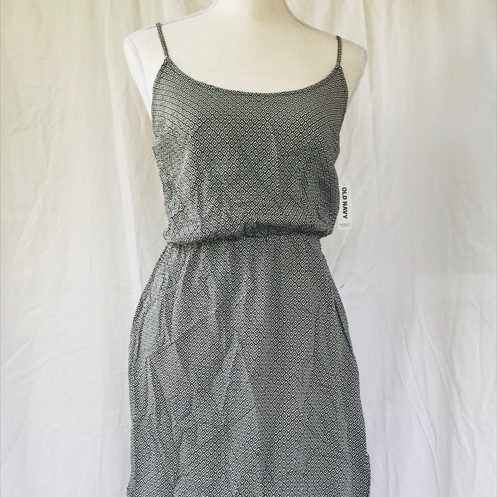 Old Navy Black and White Geometric Spaghetti Strap Dress
